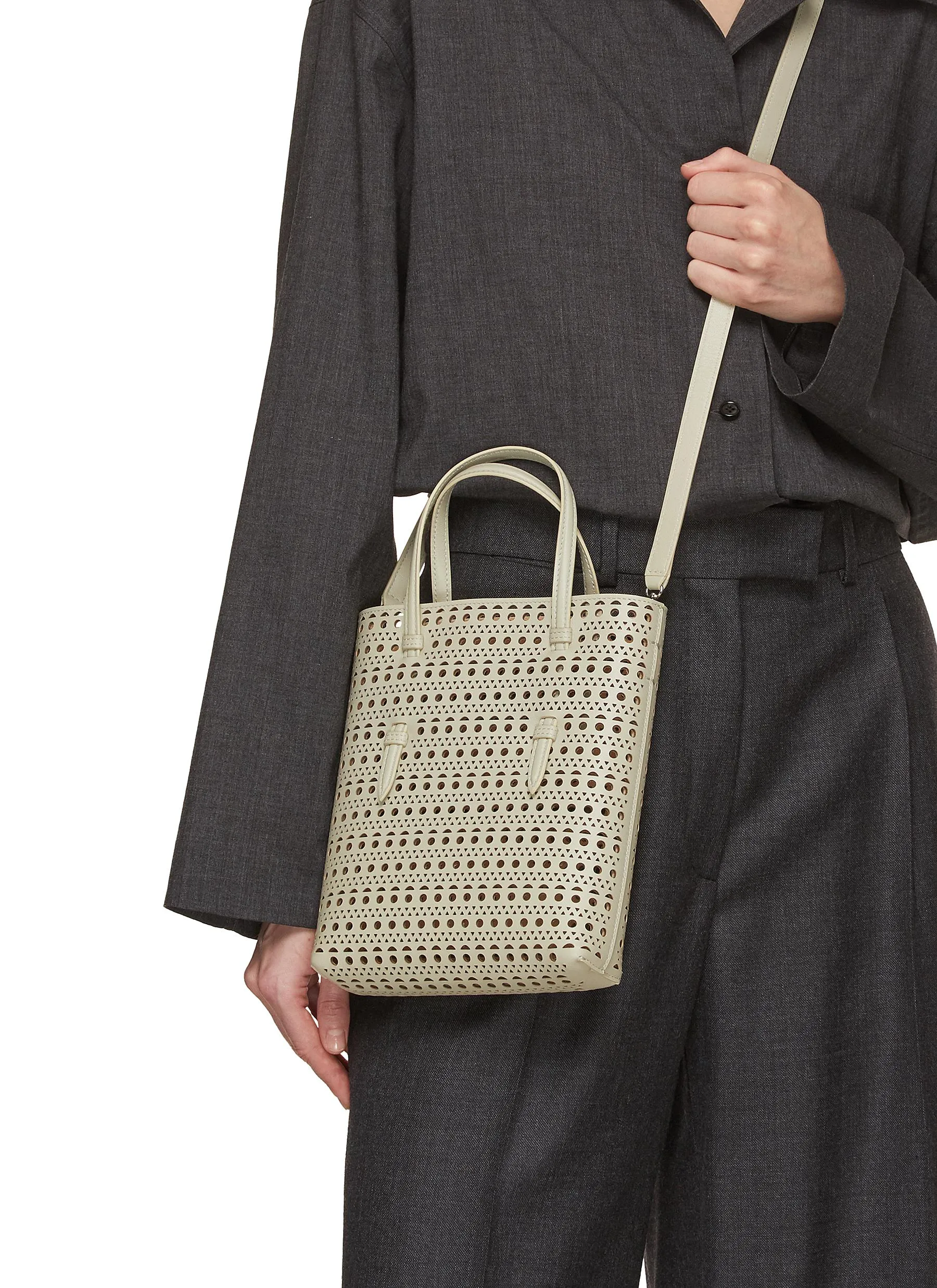 -----------ALAÏA  ---- ------------GREY ----Mina N/S Perforated Leather Tote Bag --