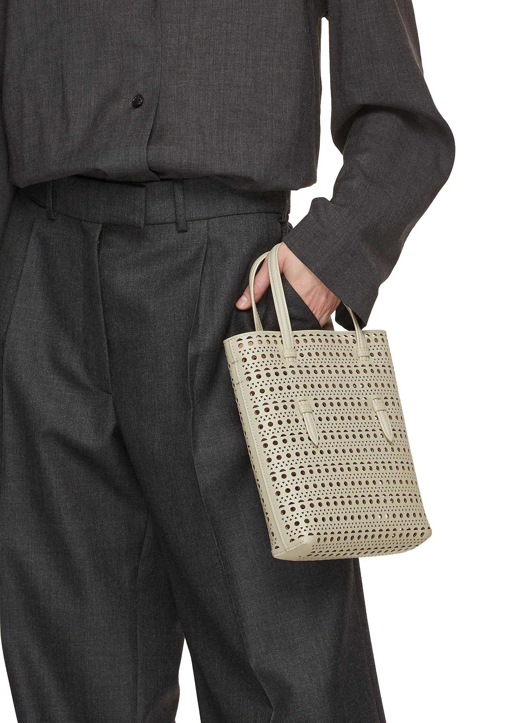 -----------ALAÏA  ---- ------------GREY ----Mina N/S Perforated Leather Tote Bag --