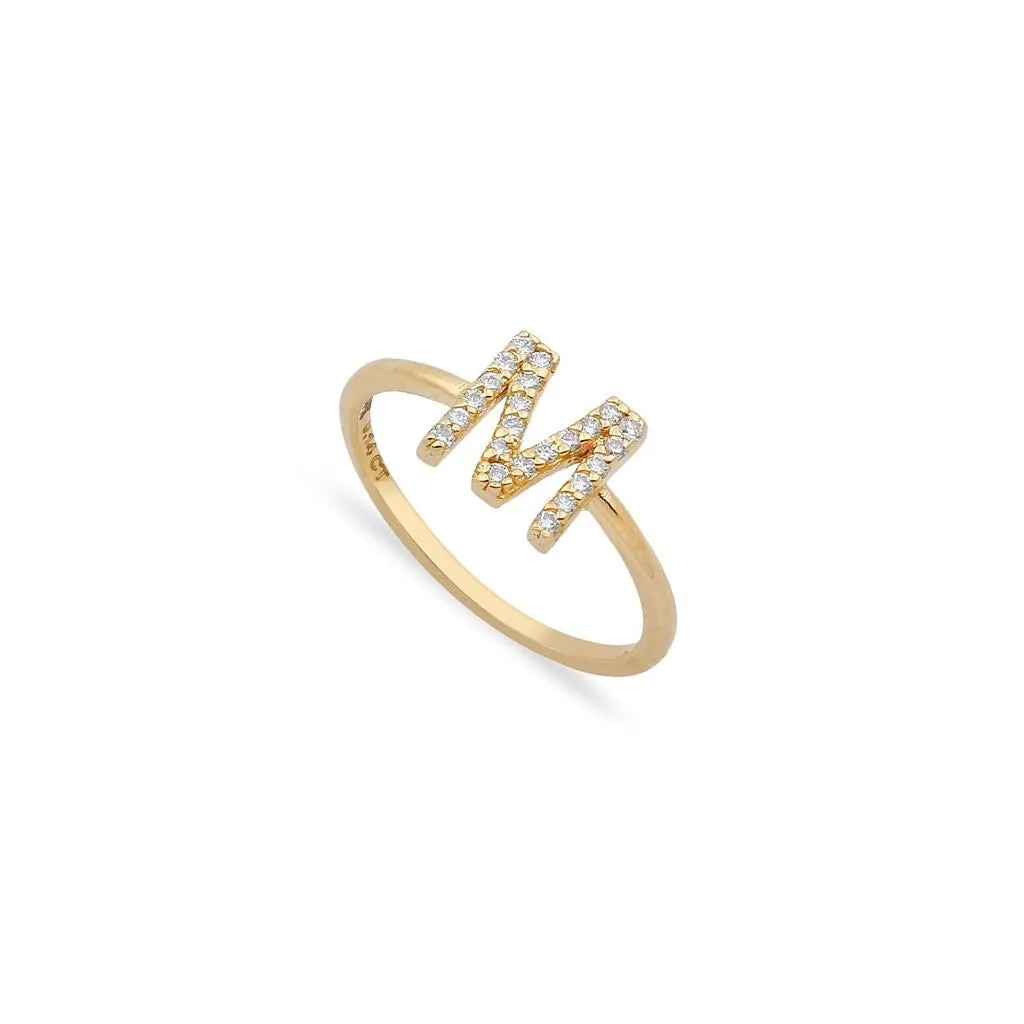 14K Diamond Initial Ring