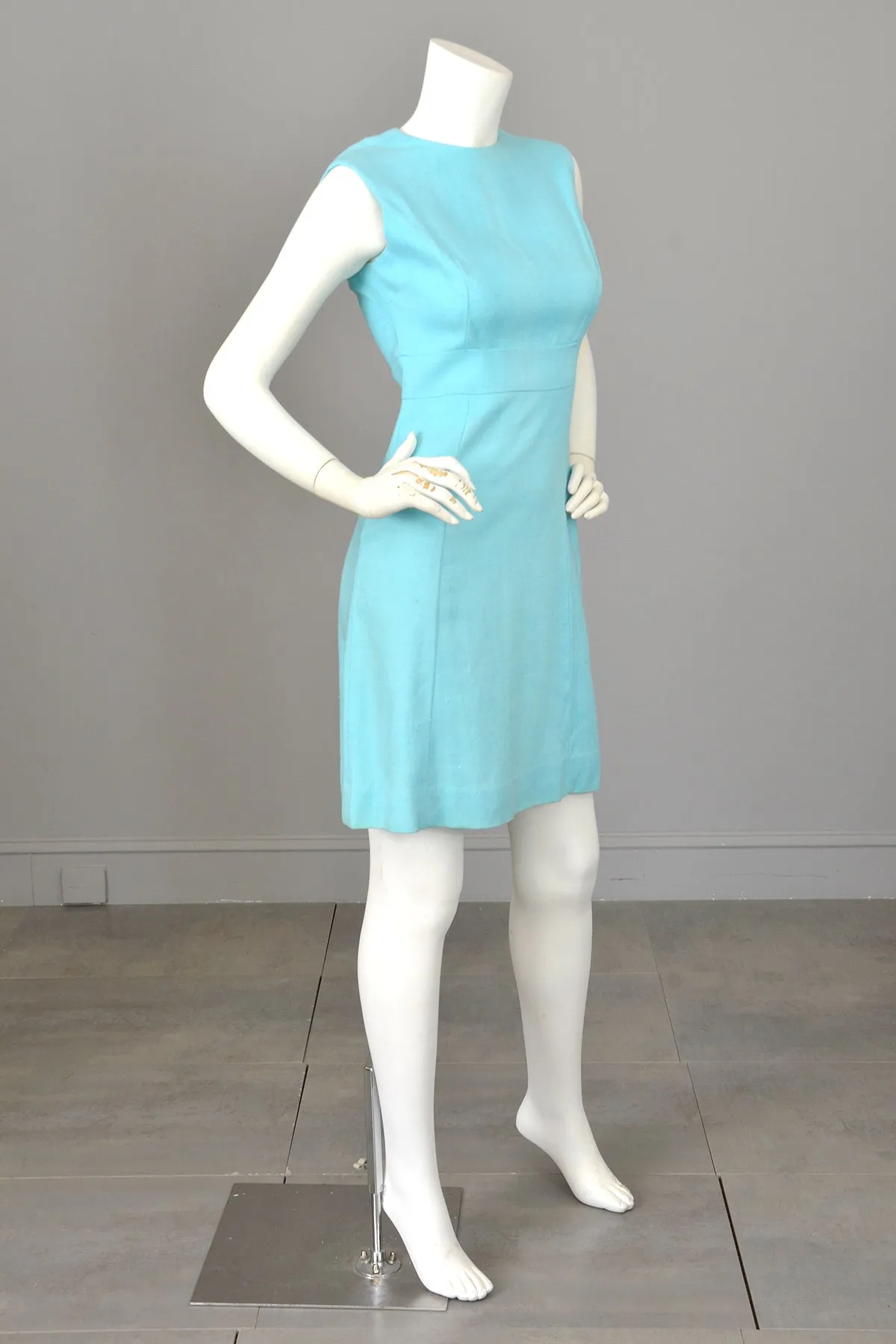 1970s Sky Blue Scooter Dress and Matching Crochet Lace Blouse Jacket