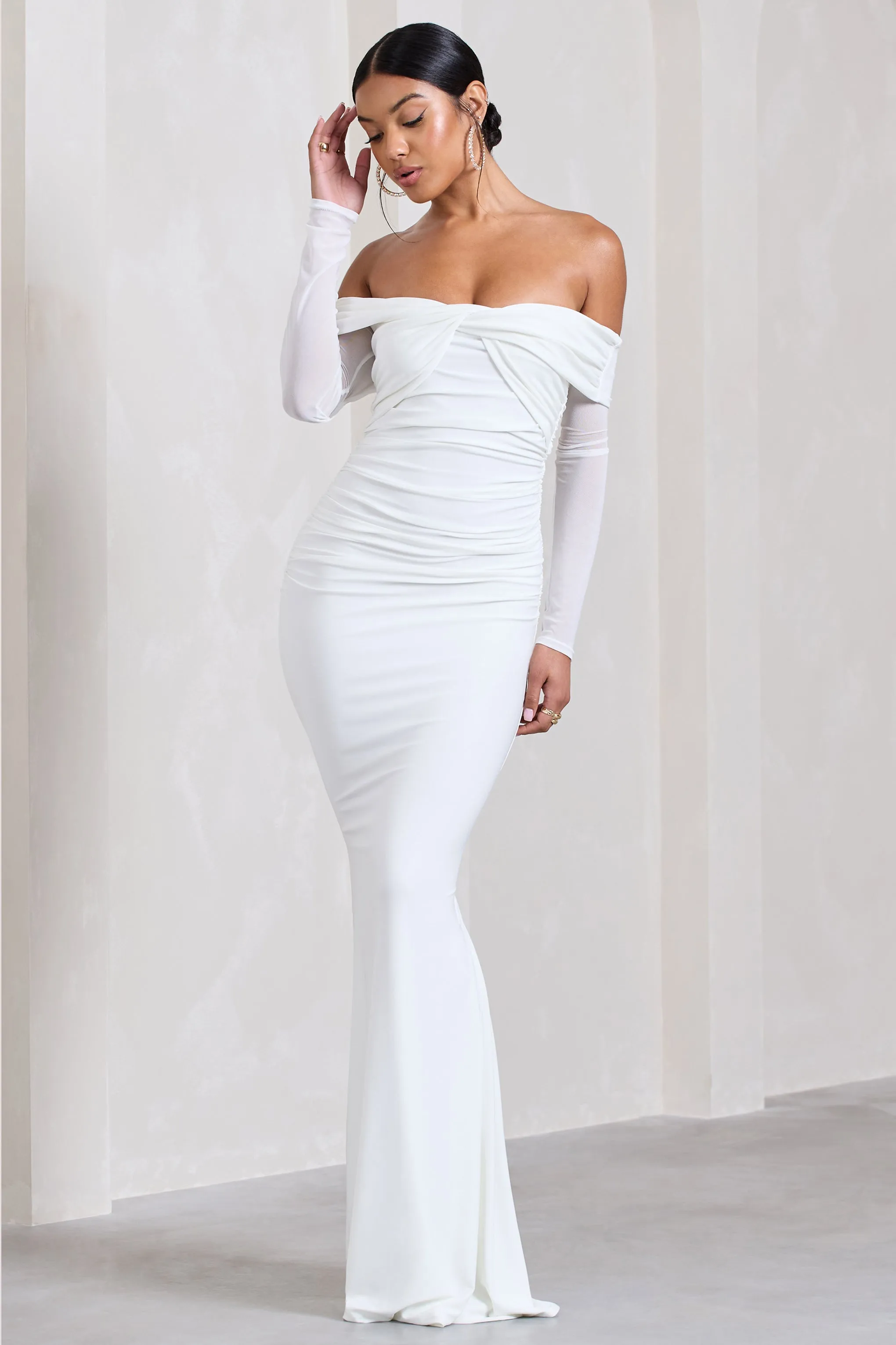 Alex | White Bardot Twist Maxi Dress