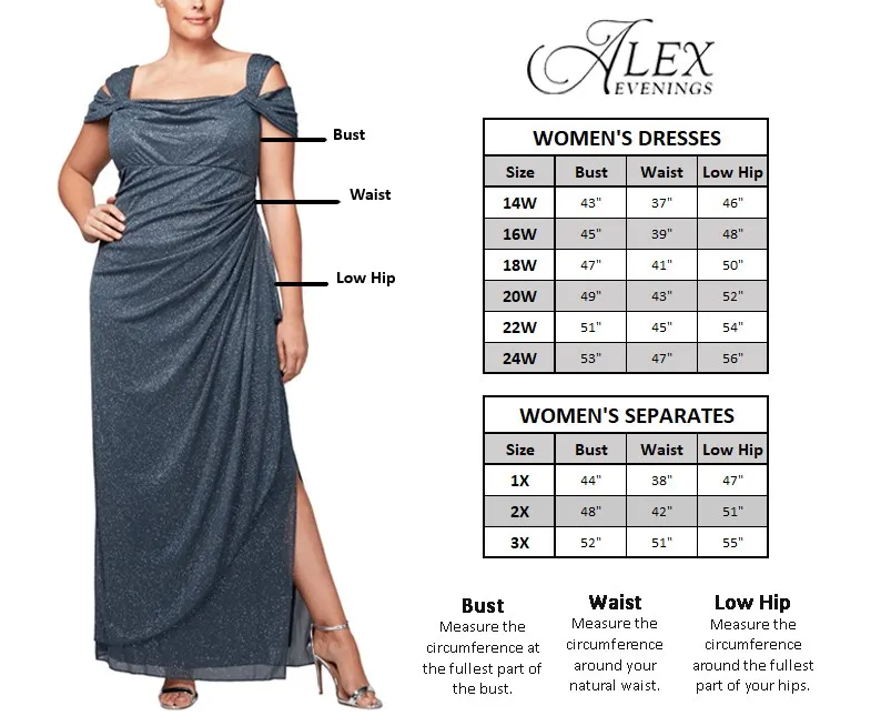 Alex Evenings Long Illusion 3/4'' Sleeve Side Ruched Dress w/ Embellished Neckline