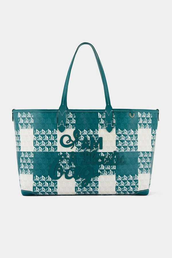 Anya Hindmarch Medium 'I Am A Plastic Bag' Motif Tote in Viridian Gingham