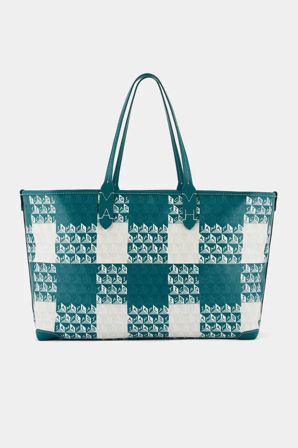 Anya Hindmarch Medium 'I Am A Plastic Bag' Motif Tote in Viridian Gingham