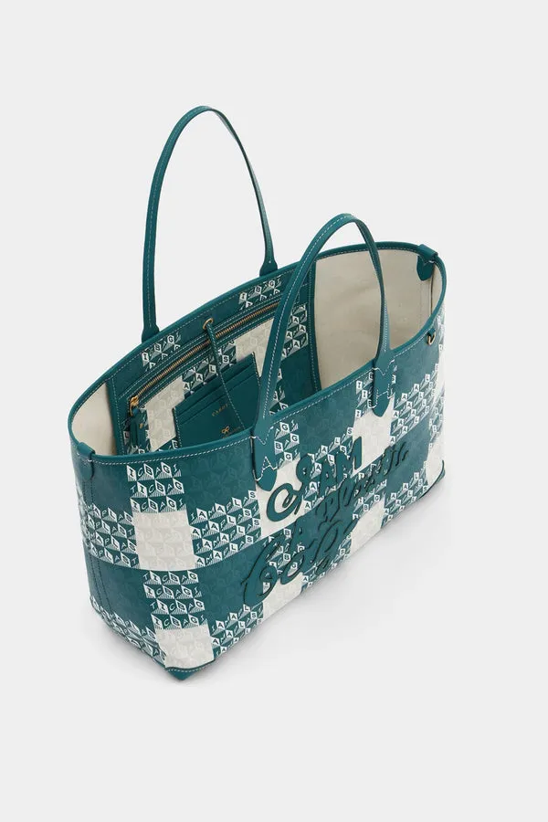 Anya Hindmarch Medium 'I Am A Plastic Bag' Motif Tote in Viridian Gingham