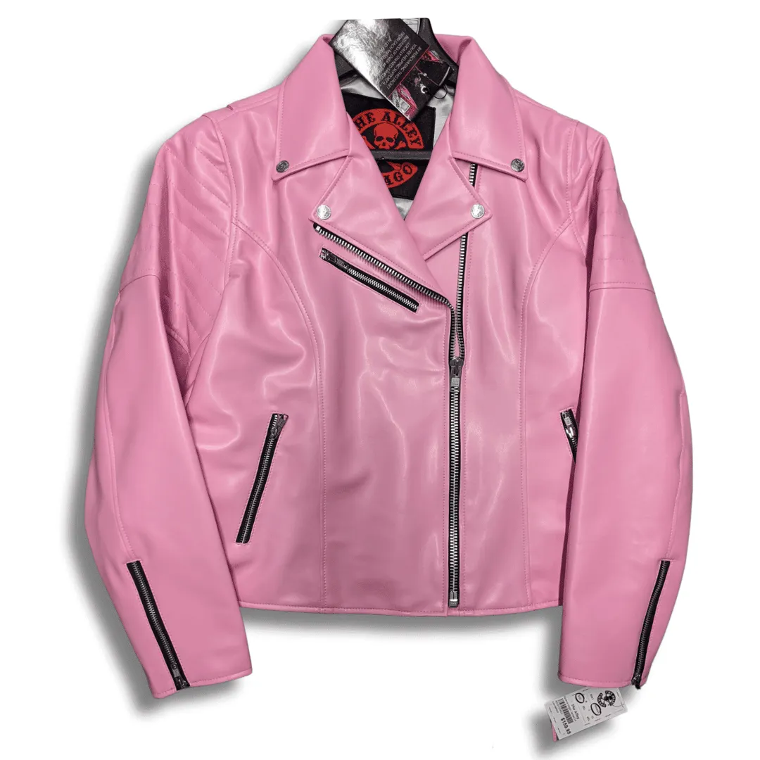 Baileys Womens Pink Fashion Vegan Leather Jacket w/Shoulder Padding