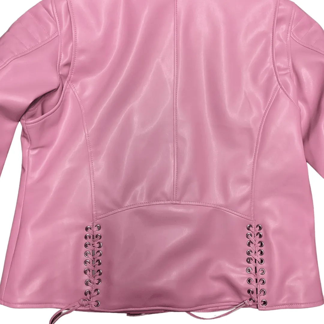 Baileys Womens Pink Fashion Vegan Leather Jacket w/Shoulder Padding