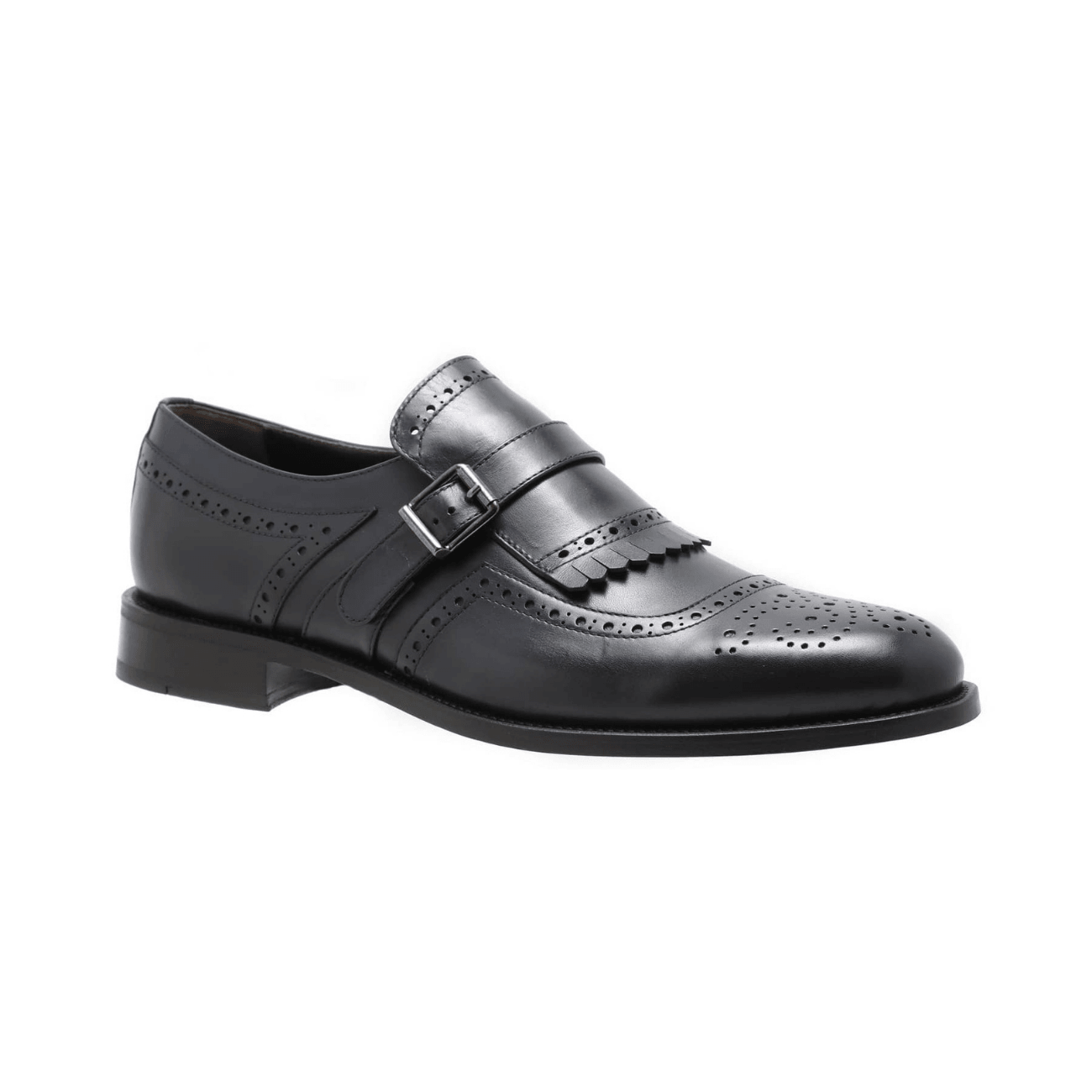 Bellesi Wingtip Leather Men's Monk, Black