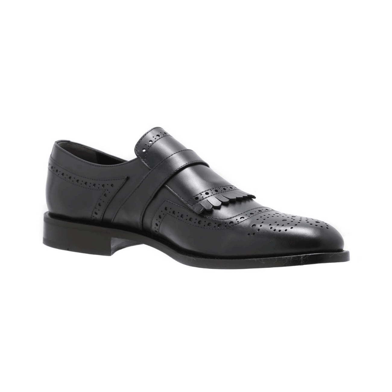 Bellesi Wingtip Leather Men's Monk, Black