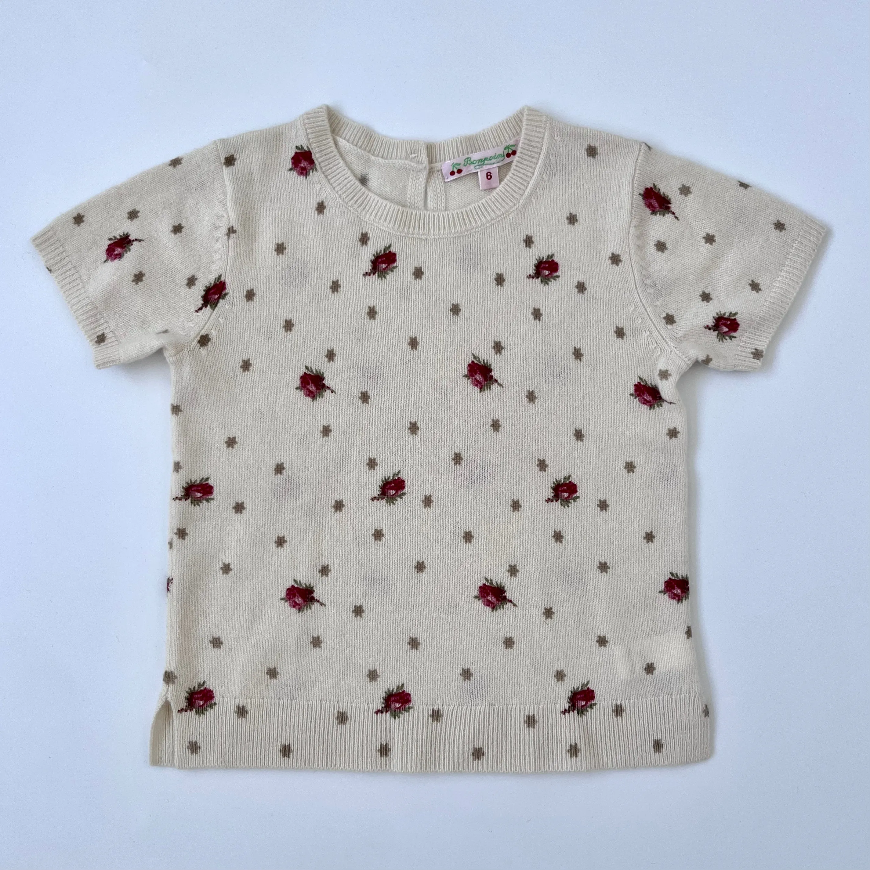 Bonpoint Rose Print Short Sleeve Cashmere Jumper: 6 Years