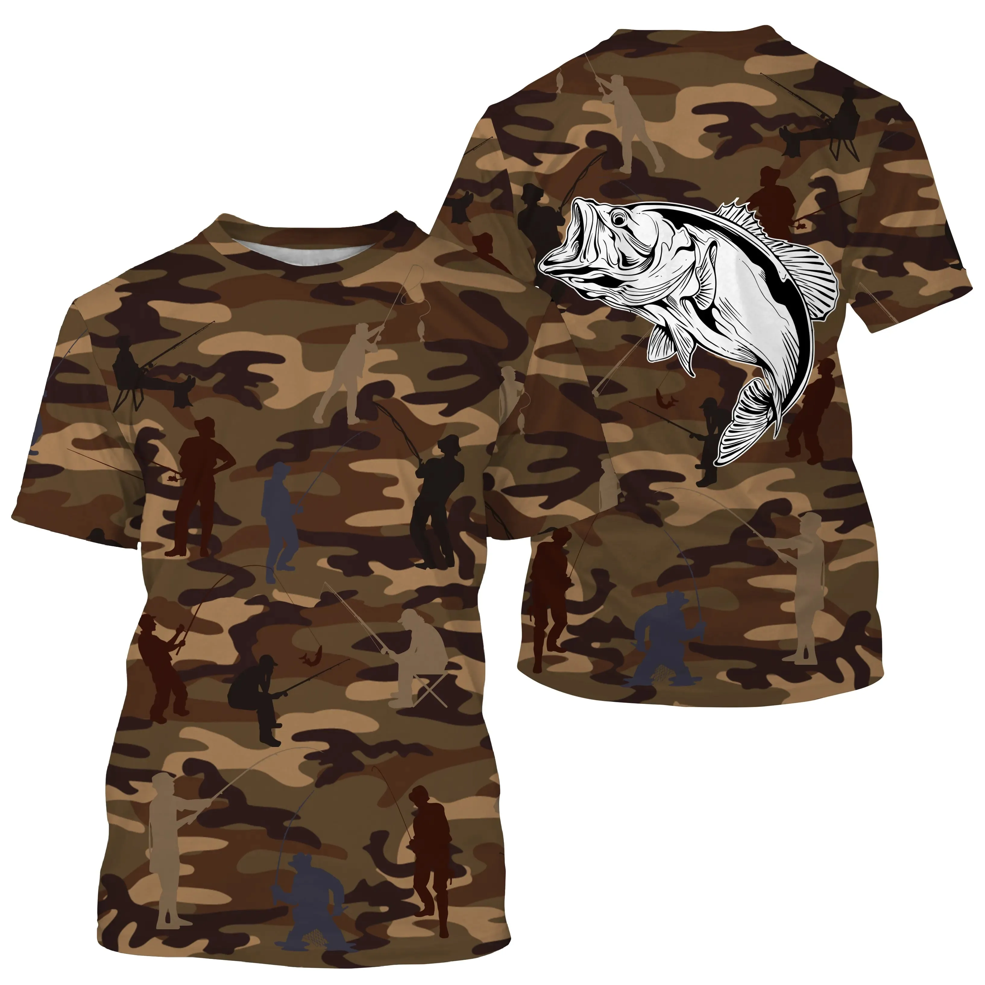 Camouflage de Pêche, Pêche du Bar, Cadeau Original Pêcheur, Tee shirt All-Over, T-Shirt Anti-UV - CTS19052227