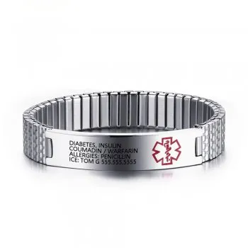 CBA101405 - Men's Personalized Medical Alert Stretch Bracelet, Stainless Steel