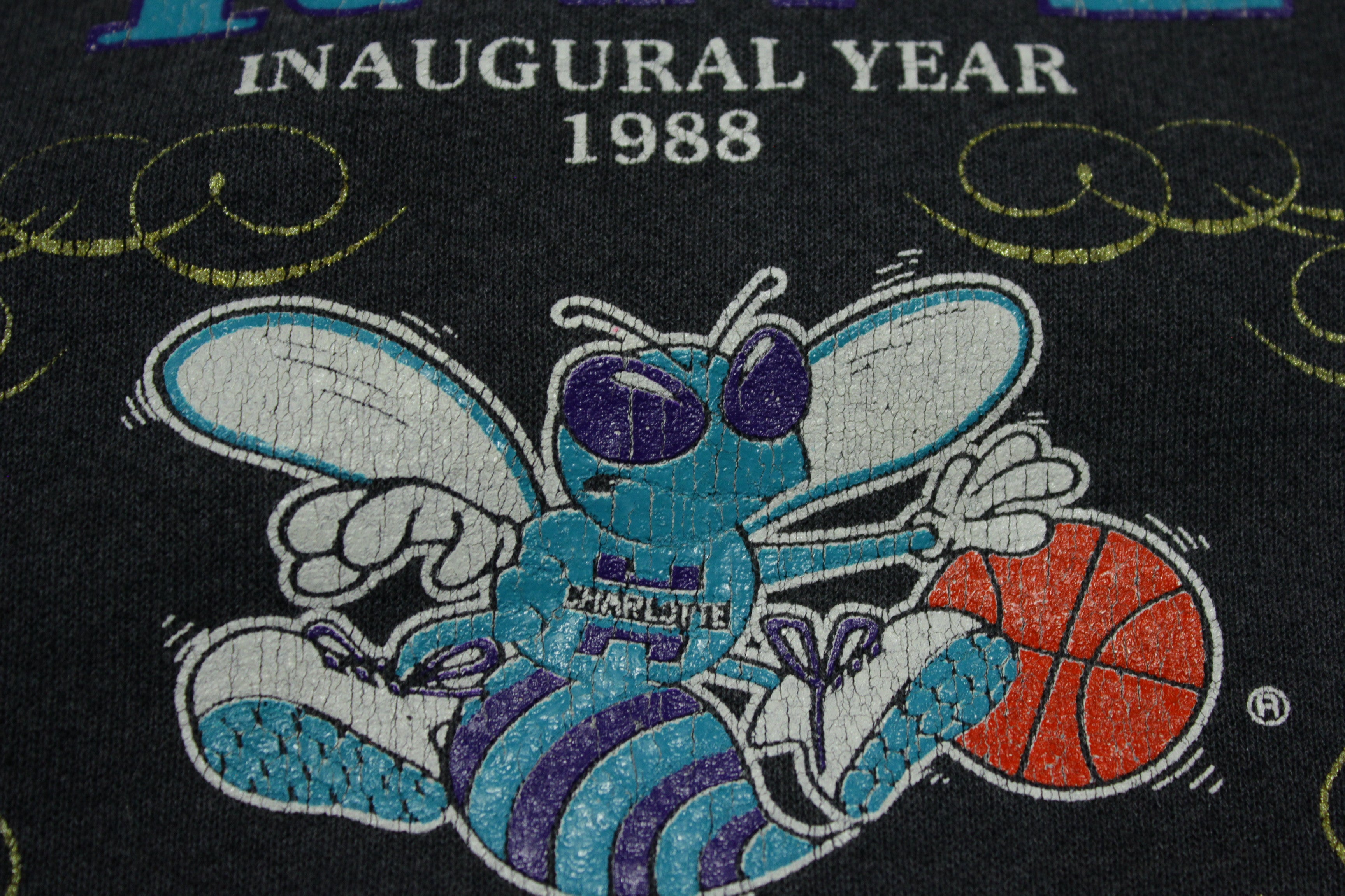 Charlotte Hornets Vintage 1988 Inaugural Distressed Hoodie Home Team USA Sweatshirt