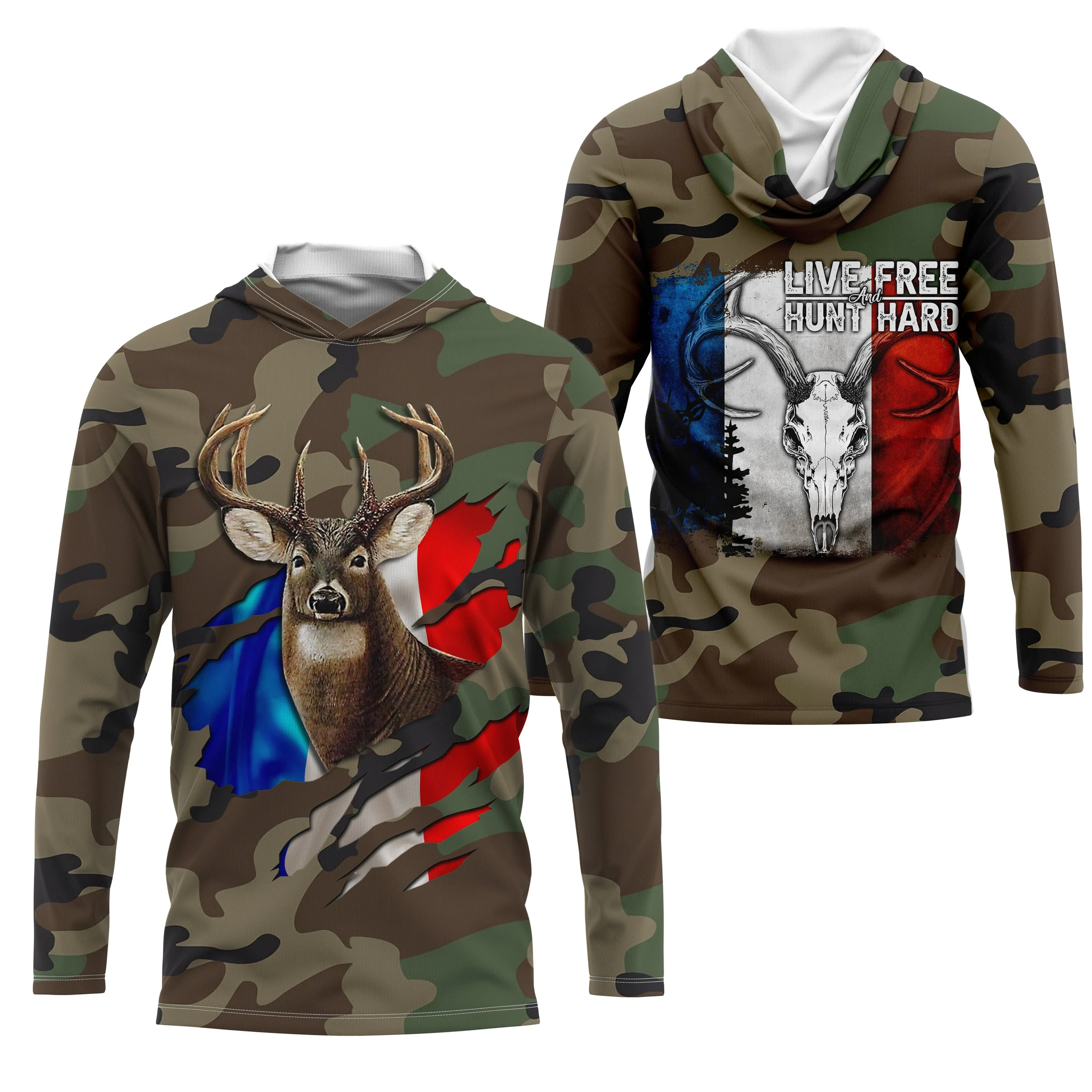 Chasse aux Cerfs, Camouflage Militaire Chasse, Cadeau Chasseurs, Live Free - Hunt Hard, Tee Shirt, Sweat à capuche, Vêtement Ant