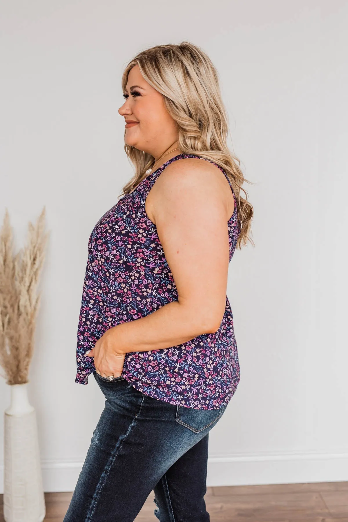 Cherry Pie & Summer Skies Floral Tank Top- Navy