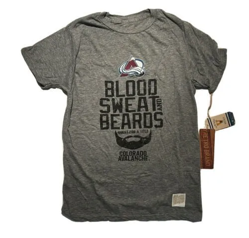 Colorado Avalanche Retro Brand Gray Blood Sweat and Beards T-Shirt