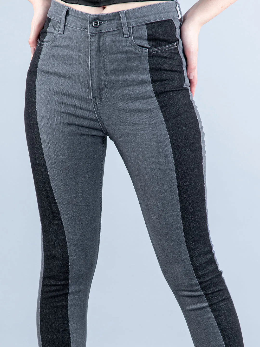 Colorblock Chess Skinny Fit Jeans For Women