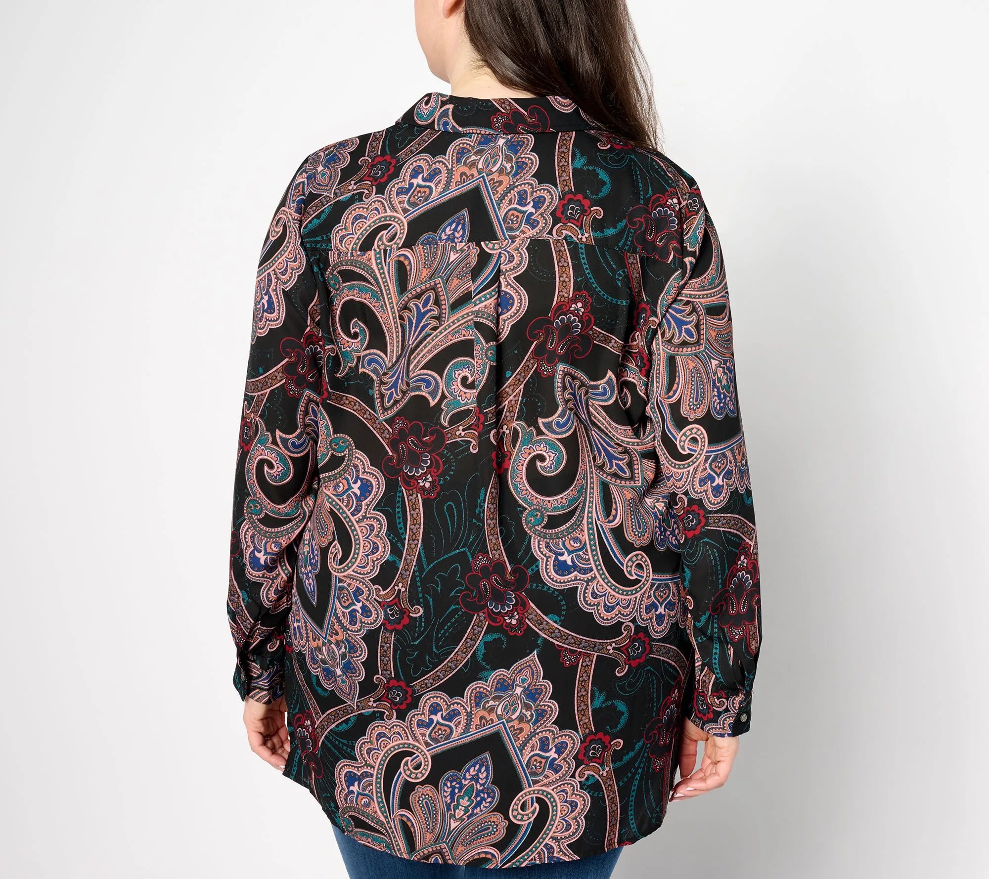 Denim & Co. Canyon Retreat Printed Tunic w/ Embellished Collar