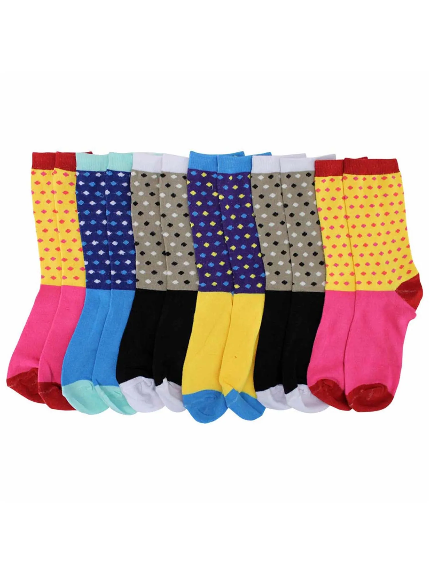 Diamond Multicolor Womens 6 Pack Crew Socks