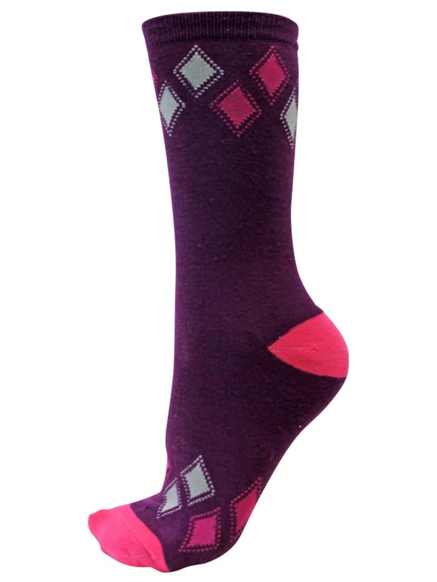 Diamond Pattern Womens Multicolor 6 Pack Crew Socks