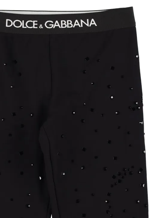 Dolce&Gabbana   Embellished cotton leggings w/logo 