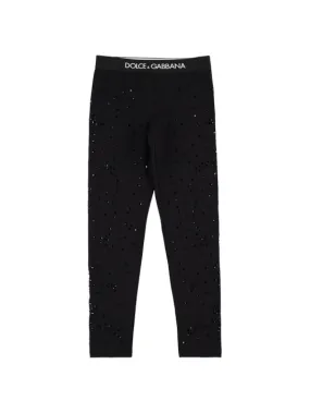 Dolce&Gabbana   Embellished cotton leggings w/logo 