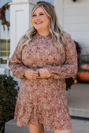 Evenings In Autumn Floral Dress- Mocha