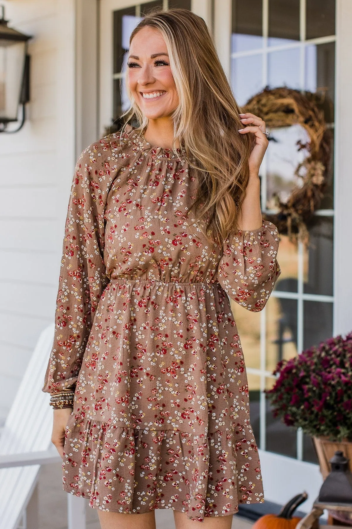 Evenings In Autumn Floral Dress- Mocha