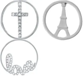 FLD4 - Alloy Cross, Eiffel Tower or Love Round Plate for inside floating locket