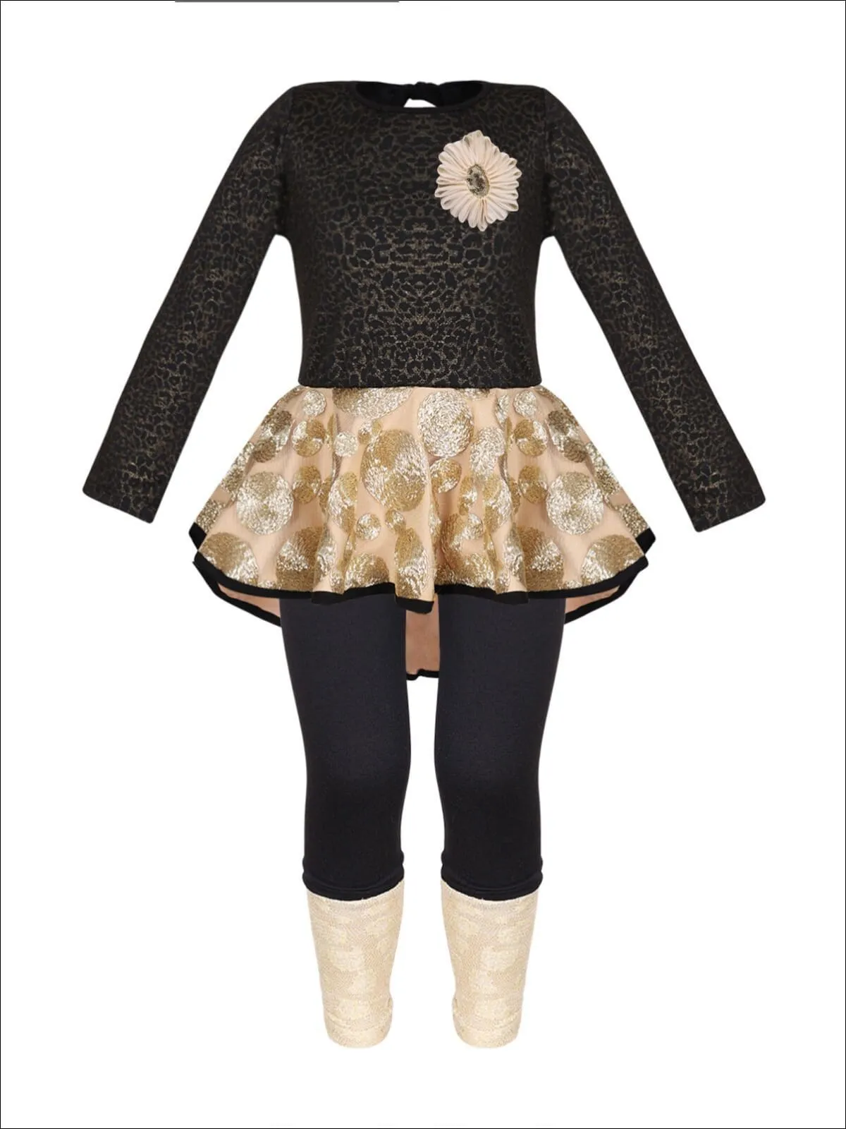 Girls Long Sleeve Hi-Lo Peplum Tunic And Cuffed Legging Set