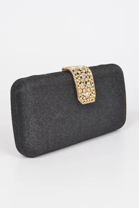   Glitter Clutch w/Stone Embellished Closure