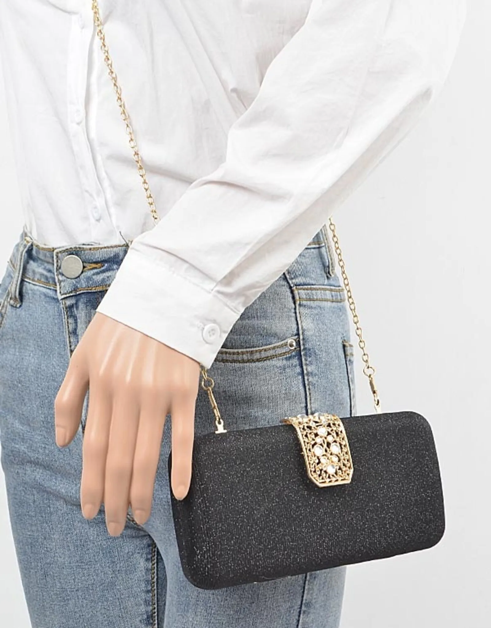   Glitter Clutch w/Stone Embellished Closure