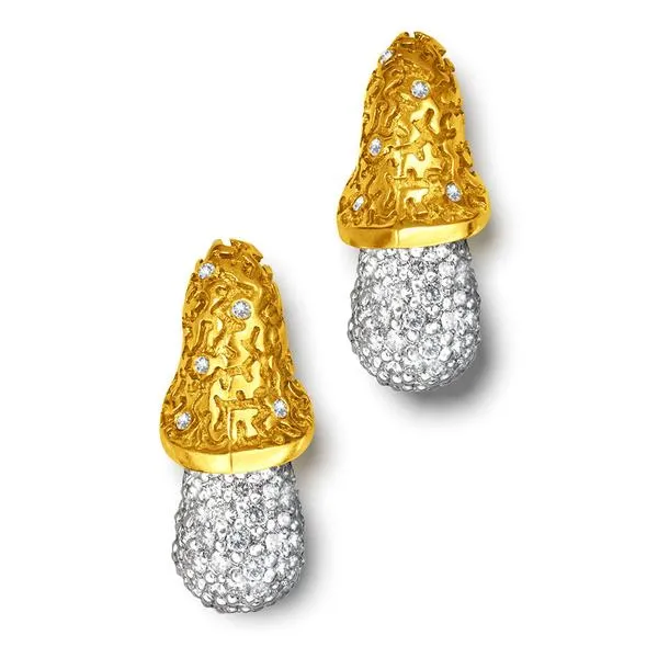 Gold Acorn Stud Earrings with Diamonds