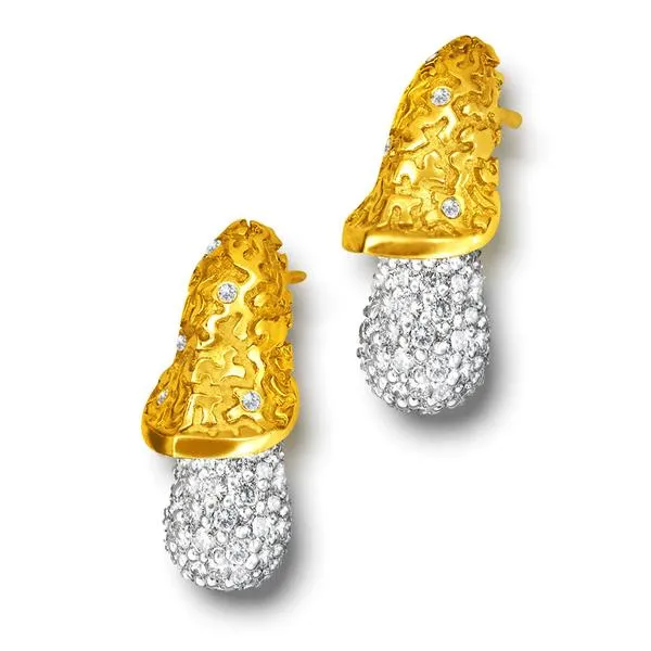 Gold Acorn Stud Earrings with Diamonds