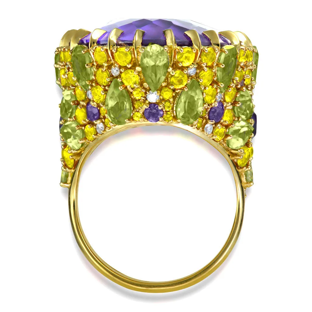 Gold Blossom Ring with Light Amethyst & Peridot