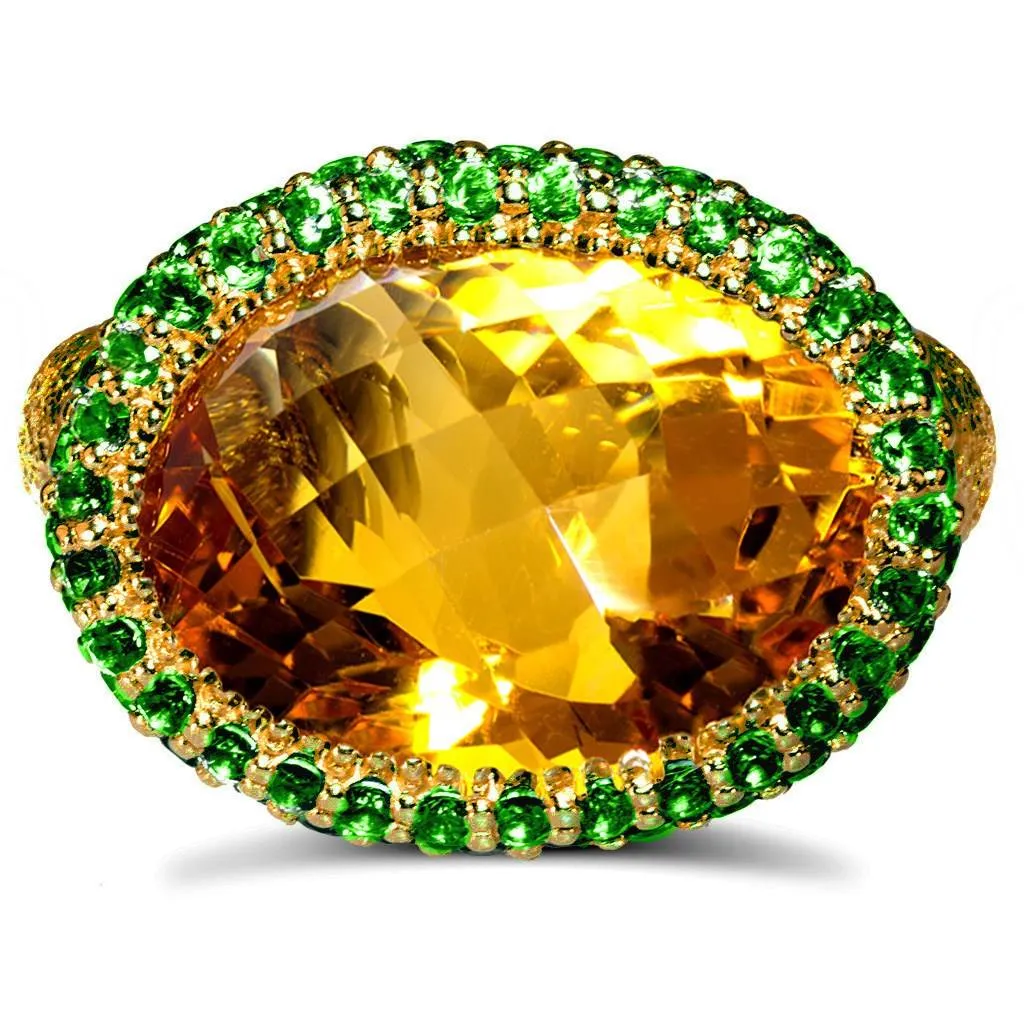 Gold Cocktail Ring with Citrine & Tsavorites