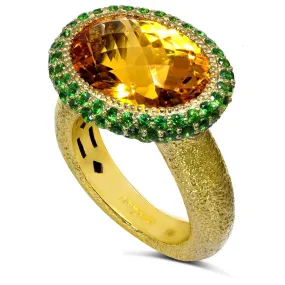 Gold Cocktail Ring with Citrine & Tsavorites