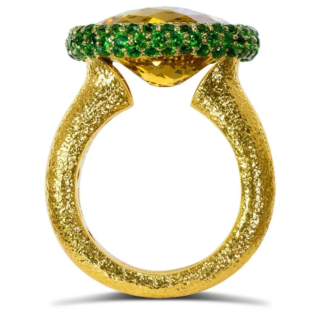 Gold Cocktail Ring with Citrine & Tsavorites