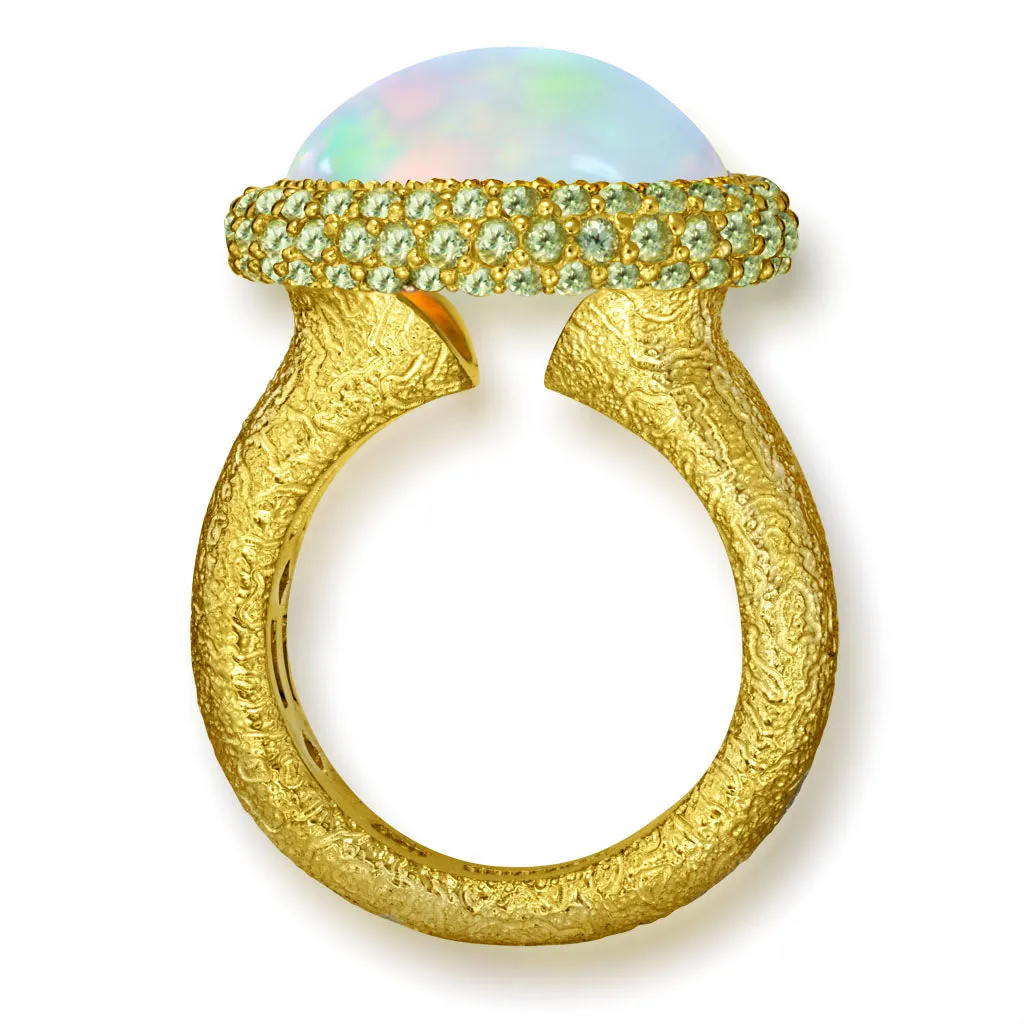 Gold Cocktail Ring with Opal & Peridot