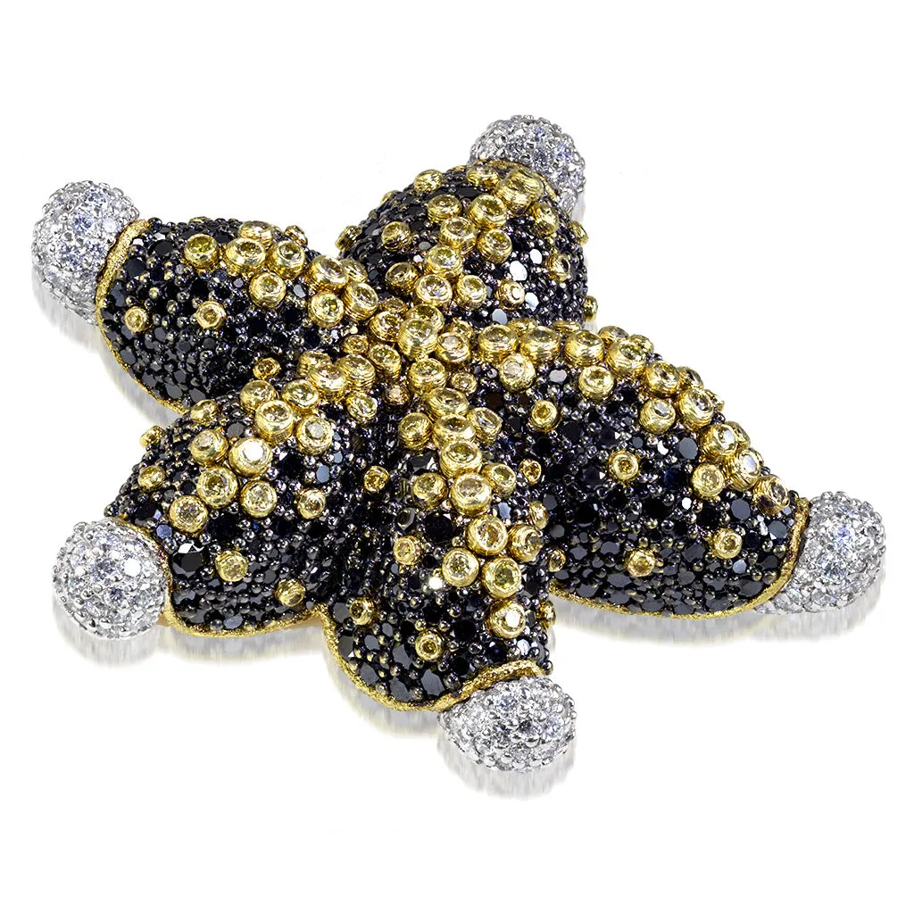 Gold Starfish Necklace with Black Diamonds Sapphires