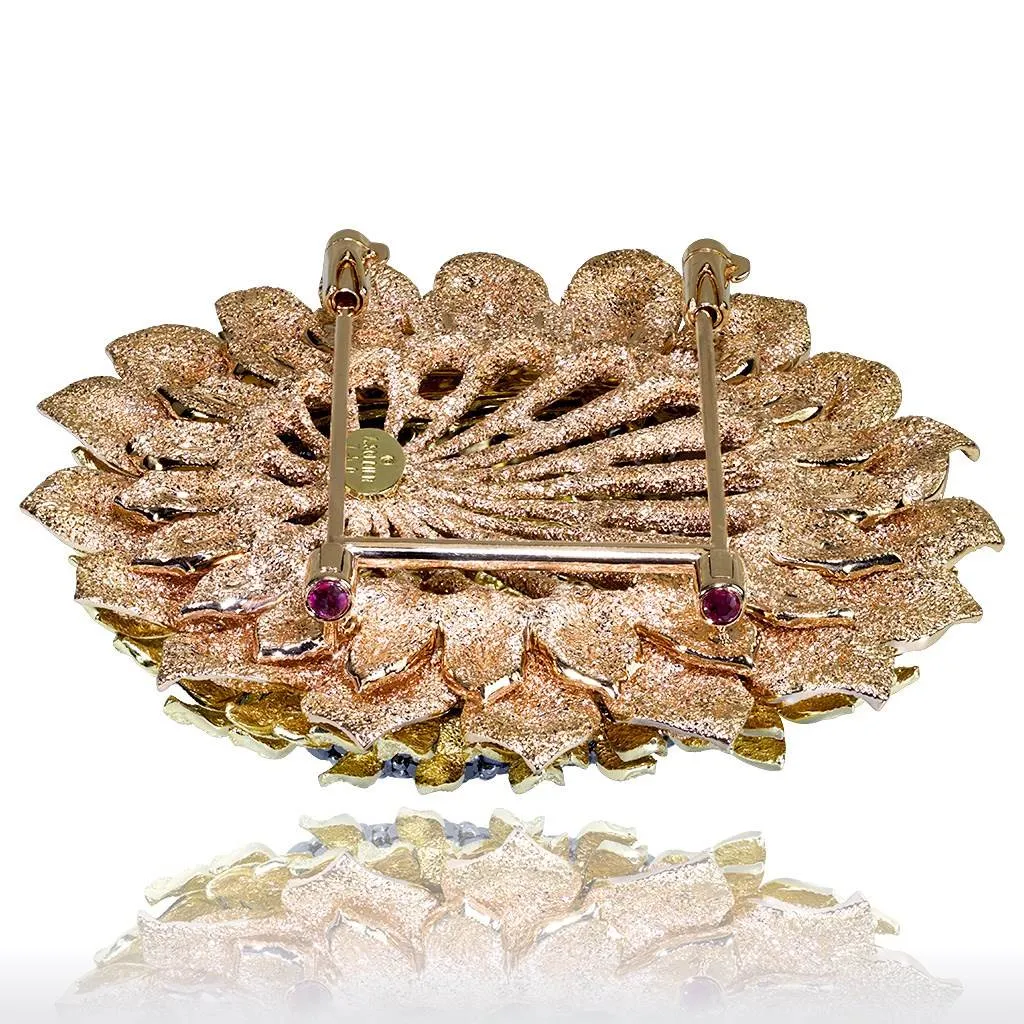 Gold Sunflower Brooch with Color Diamonds