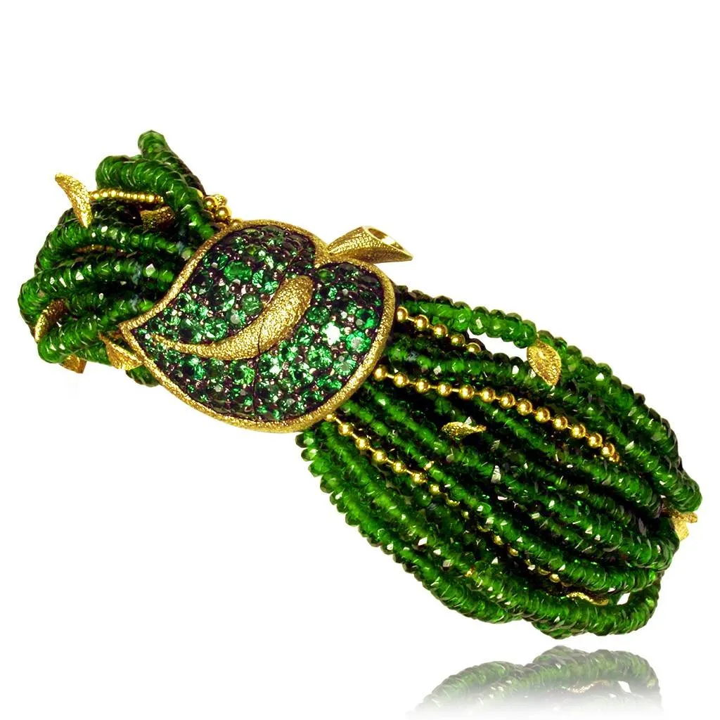 Gold Sunflower Leaf Bracelet with Chrome Diopside