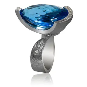 Gold Swan Ring with Blue Topaz & Diamonds