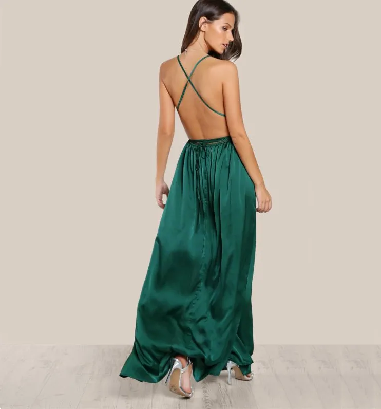 Green Sleeveless Wrap Cami Dress