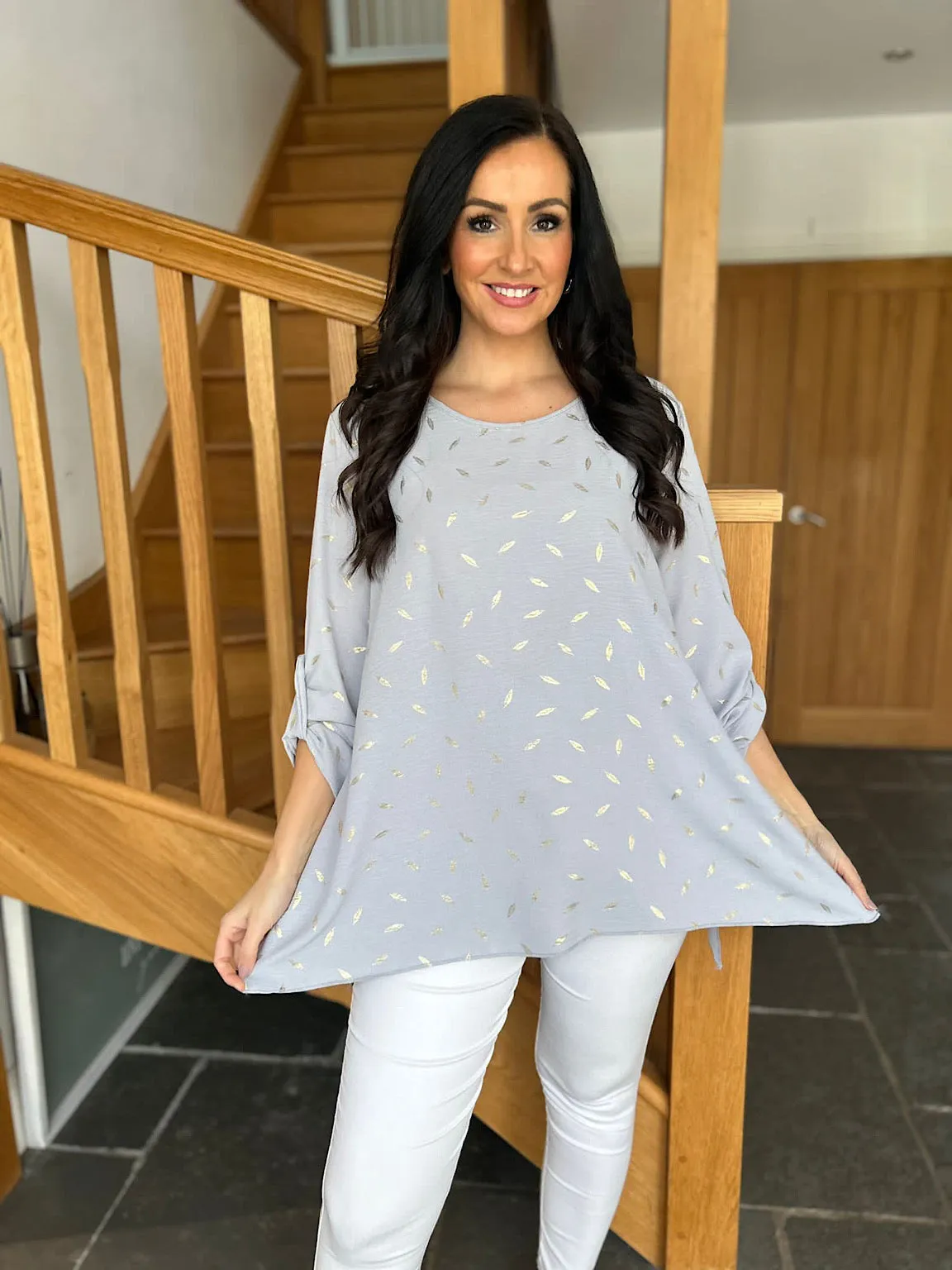 Grey Gold Leaf Blouse Gina