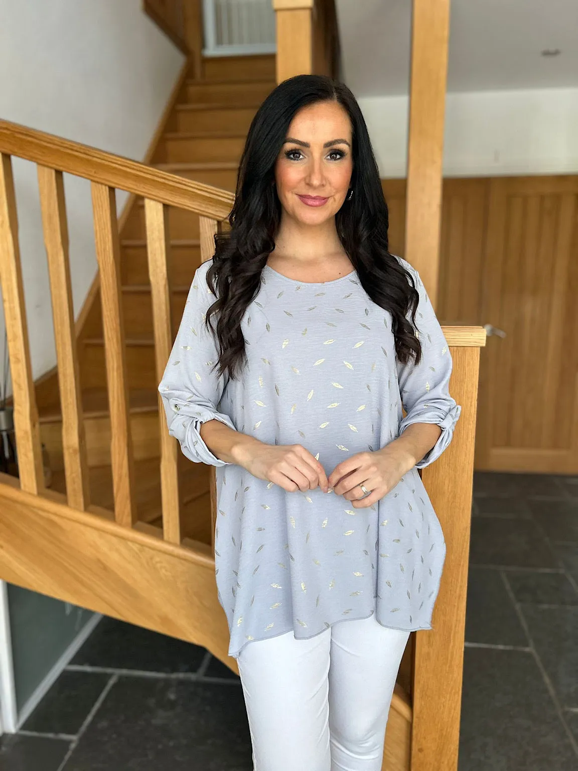 Grey Gold Leaf Blouse Gina