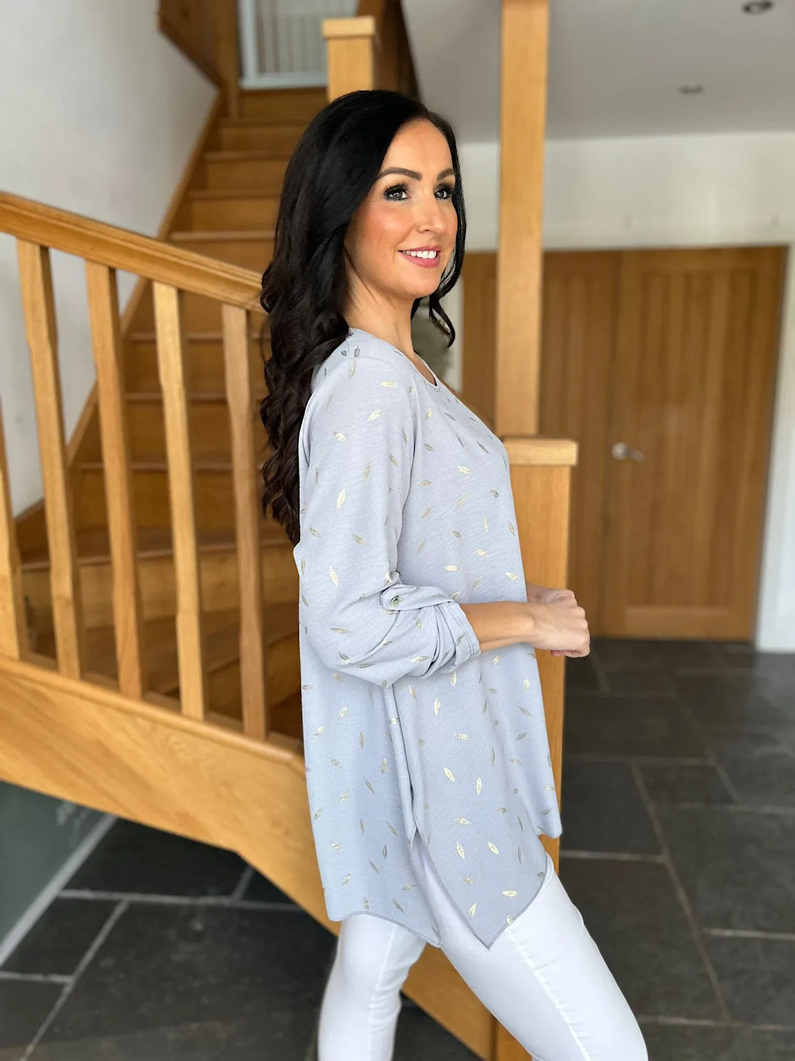 Grey Gold Leaf Blouse Gina