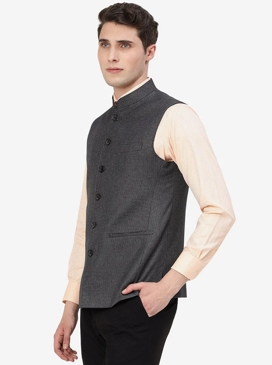 Grey Textured Regular Fit Modi Jacket | JadeBlue