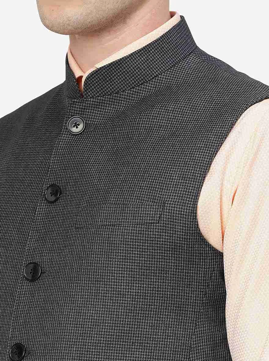 Grey Textured Regular Fit Modi Jacket | JadeBlue