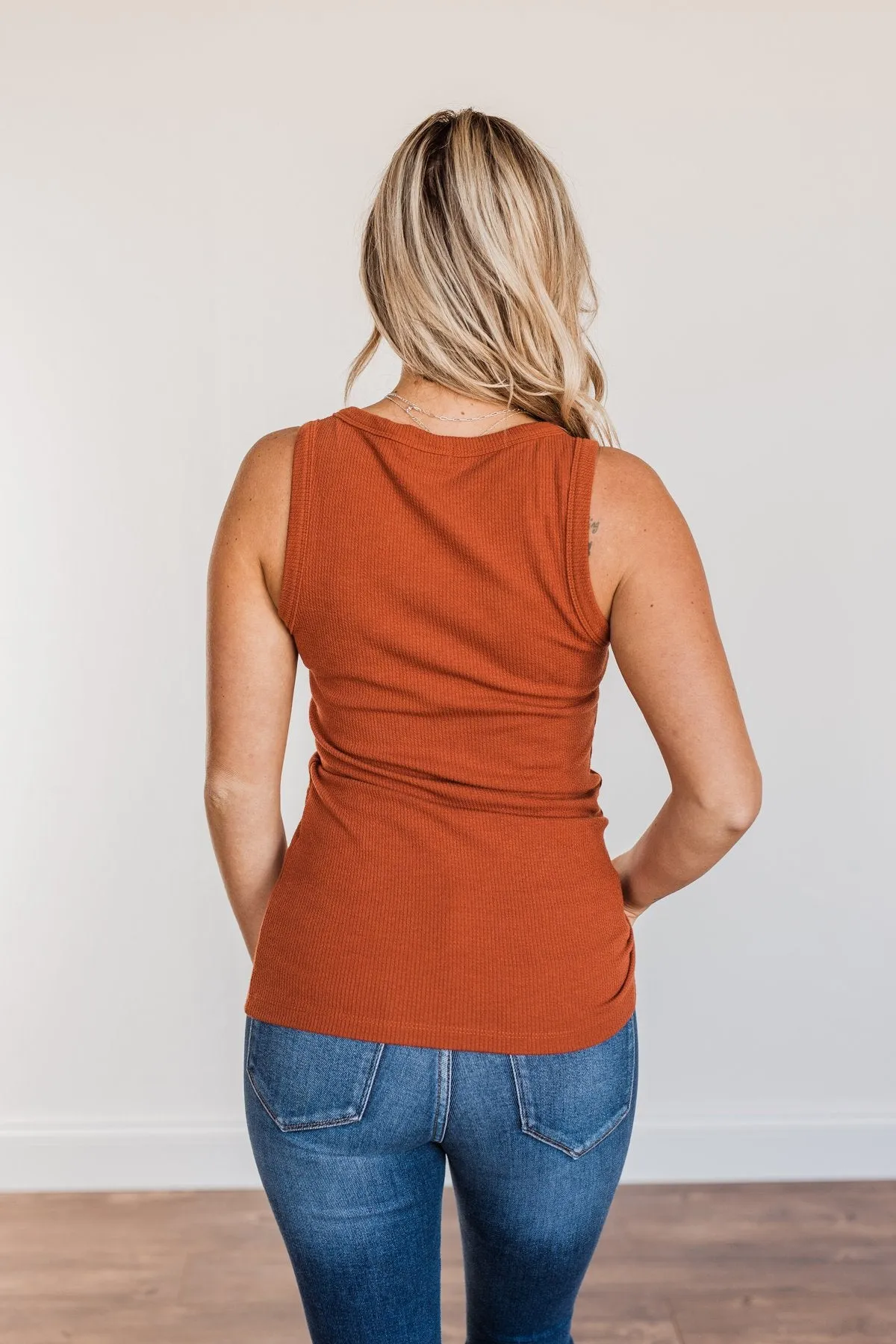 In My Feelings Henley Tank Top- Burnt Orange